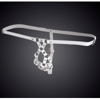 Белые мужские кожаные трусы-стринги с отверстием для фаллоса Белые мужские кожаные трусы-стринги с отверстием для фаллоса