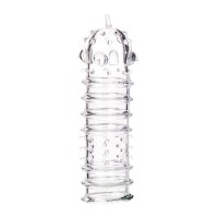 Прозрачная насадка на пенис TOYFA A-Toys с ребрами и точками - 15,3 см.