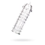 Прозрачная насадка на пенис TOYFA A-Toys с ребрами и точками - 15,3 см