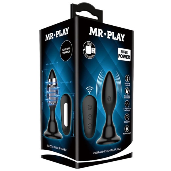 Черная анальная вибропробка с пультом MrPlay - 10,8 см