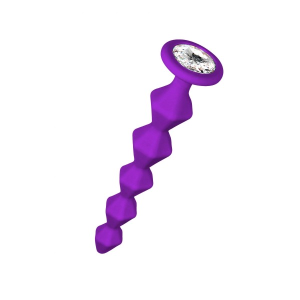 Фиолетовая анальная цепочка с кристаллом Buddy - 17,7 см