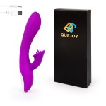 Фиолетовый рельефный вибратор-кролик QUEJOY - 25 см