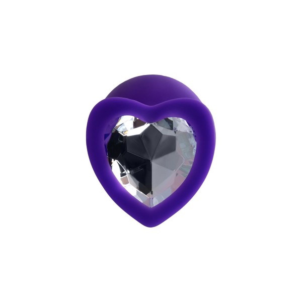 Фиолетовая анальная втулка Diamond Heart с прозрачным кристаллом - 8 см