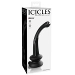 Черный стеклянный фаллоимитатор Icicles №87 с силиконовой присоской - 15,5 см