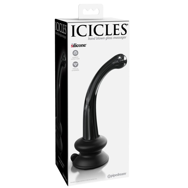 Черный стеклянный фаллоимитатор Icicles №87 с силиконовой присоской - 15,5 см