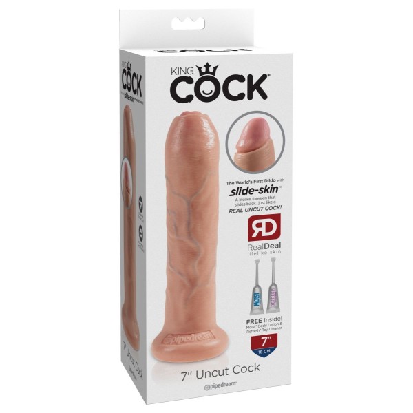 Телесный необрезанный фаллоимитатор на присоске 7  Uncut Cock - 19,1 см 