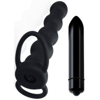 Черная вибронасадка для двойного проникновения Rock Balled Double Prober - 16 см. Черная вибронасадка для двойного проникновения Rock Balled Double Prober - 16 см.