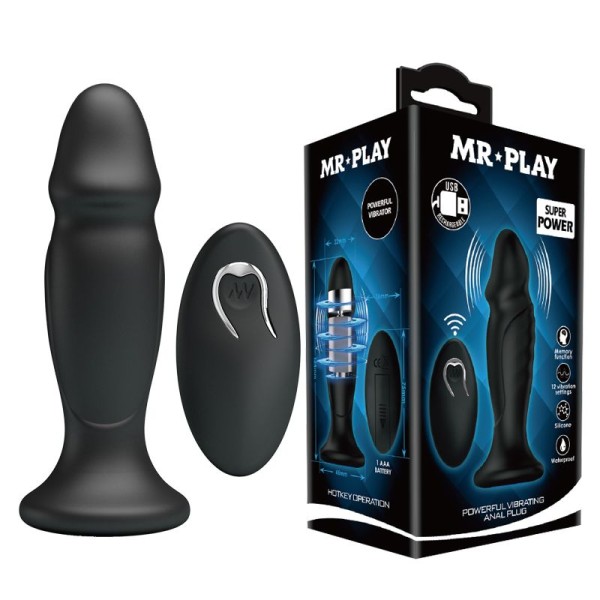 Черная анальная втулка с 12 режимами вибрации Mr Play - 12,4 см