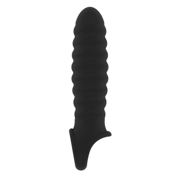 Чёрная ребристая насадка Stretchy Penis Extension No32