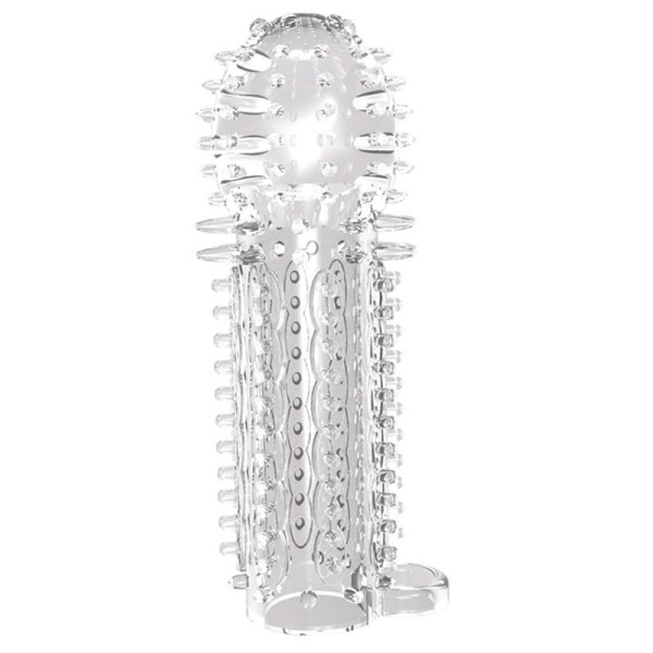 Закрытая прозрачная насадка на пенис с шипиками Nubby Sleeve - 14,5 см
