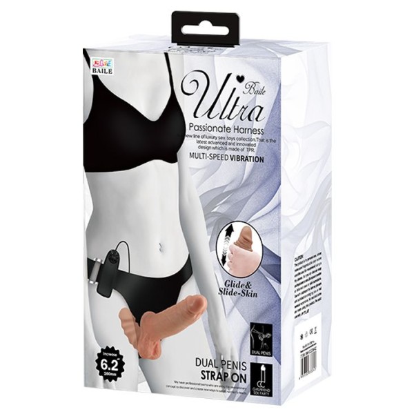 Страпон с вагинальной пробкой и вибрацией Ultra Passionate Harness - 16 см