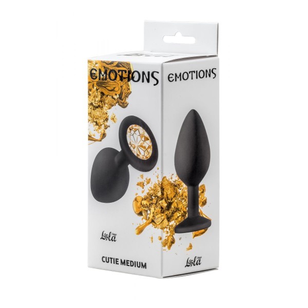 Чёрная анальная пробка Emotions Cutie Medium с желтым кристаллом - 8,5 см