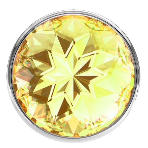 Большая серебристая анальная пробка Diamond Yellow Sparkle Large с жёлтым кристаллом - 8 см