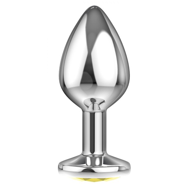 Большая серебристая анальная пробка Diamond Yellow Sparkle Large с жёлтым кристаллом - 8 см