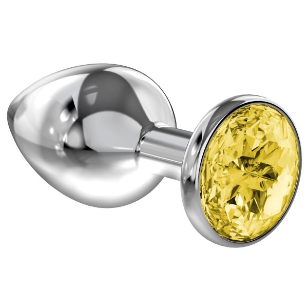 Большая серебристая анальная пробка Diamond Yellow Sparkle Large с жёлтым кристаллом - 8 см