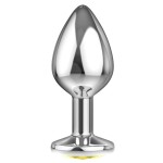 Большая серебристая анальная пробка Diamond Yellow Sparkle Large с жёлтым кристаллом - 8 см