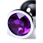 Серебристая коническая анальная пробка с фиолетовым кристаллом - 8 см
