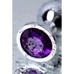 Серебристая коническая анальная пробка с фиолетовым кристаллом - 8 см