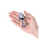 Серебристая коническая анальная пробка с фиолетовым кристаллом - 8 см