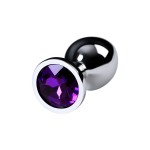 Серебристая коническая анальная пробка с фиолетовым кристаллом - 8 см