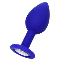 Синяя силиконовая анальная пробка Brilliant с прозрачным кристалллом - 7 см. Синяя силиконовая анальная пробка Brilliant с прозрачным кристалллом - 7 см.