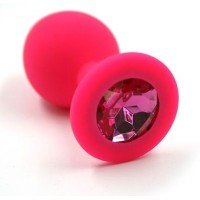Розовая силиконовая анальная пробка с тёмно-розовым кристаллом - 7 см. Розовая силиконовая анальная пробка с тёмно-розовым кристаллом - 7 см.