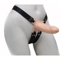 Пустотелый реалистичный фаллопротез на ремешках с заклепками - 15,5 см. Пустотелый реалистичный фаллопротез на ремешках с заклепками - 15,5 см.