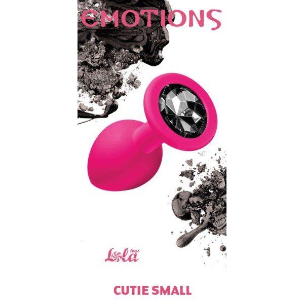 Малая розовая анальная пробка Emotions Cutie Small с чёрным кристаллом - 7,5 см