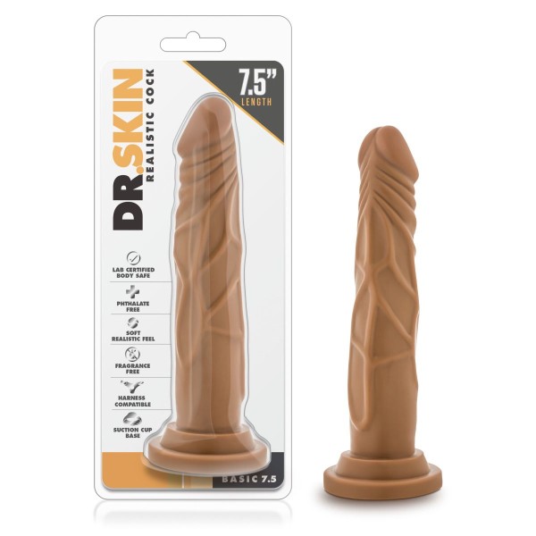 Кофейный фаллоимитатор без мошонки Dr Skin Realistic Cock Basic 75 - 19 см