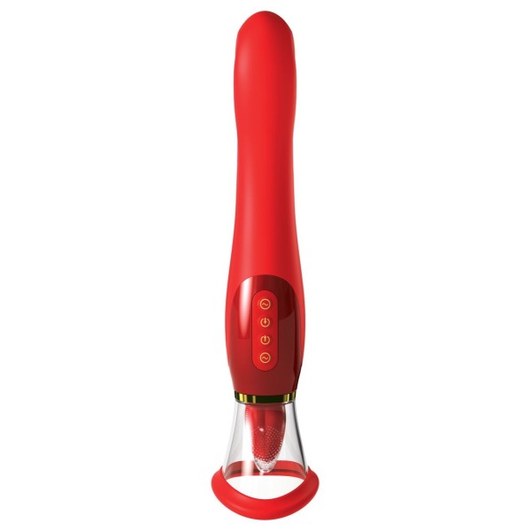 Красный двухсторонний вибростимулятор Ultimate Pleasure 24K Gold Luxury Edition - 25 см