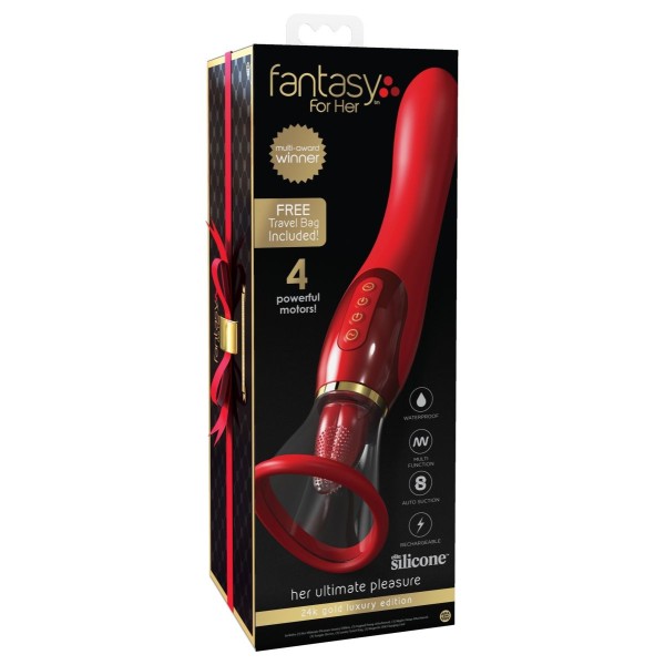 Красный двухсторонний вибростимулятор Ultimate Pleasure 24K Gold Luxury Edition - 25 см