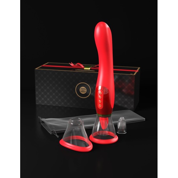 Красный двухсторонний вибростимулятор Ultimate Pleasure 24K Gold Luxury Edition - 25 см