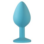 Средняя голубая анальная пробка Emotions Cutie Medium с розовым кристаллом - 8,5 см