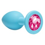 Средняя голубая анальная пробка Emotions Cutie Medium с розовым кристаллом - 8,5 см