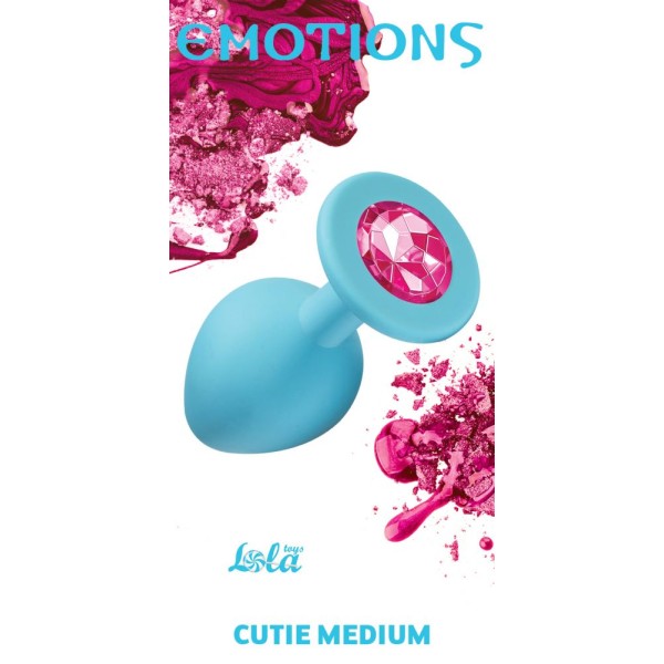 Средняя голубая анальная пробка Emotions Cutie Medium с розовым кристаллом - 8,5 см