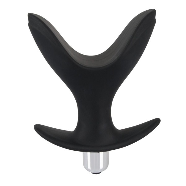 Чёрная анальная V-образная пробка Black Velvets Vibrating Anchor Plug с вибрацией - 10,3 см