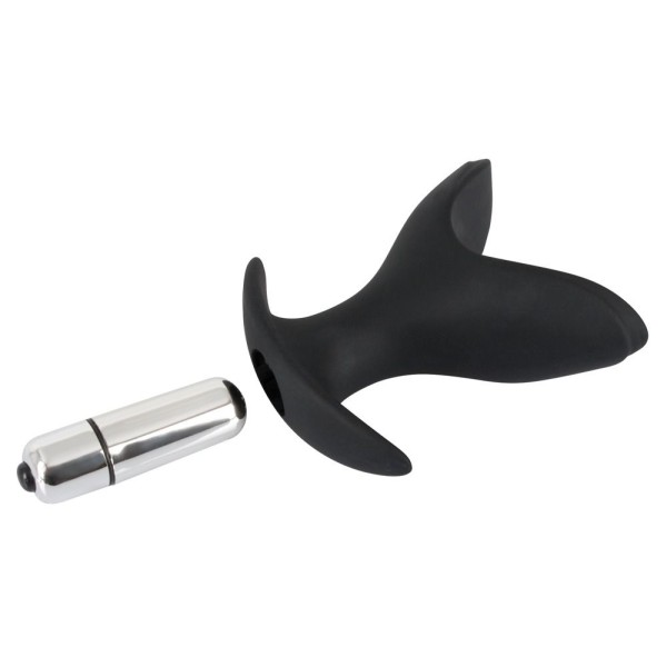 Чёрная анальная V-образная пробка Black Velvets Vibrating Anchor Plug с вибрацией - 10,3 см