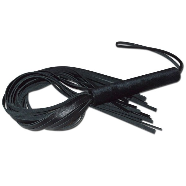 Чёрная кожаная плеть с жесткой ручкой - 63 см