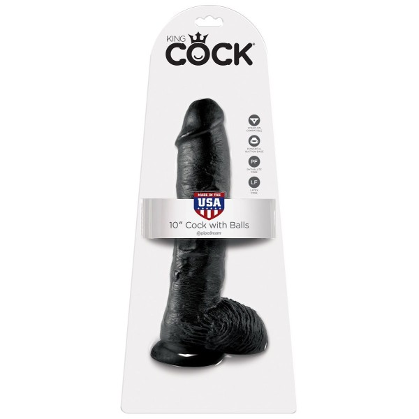Реалистичный чёрный фаллоимитатор-гигант 10  Cock with Balls - 25,4 см