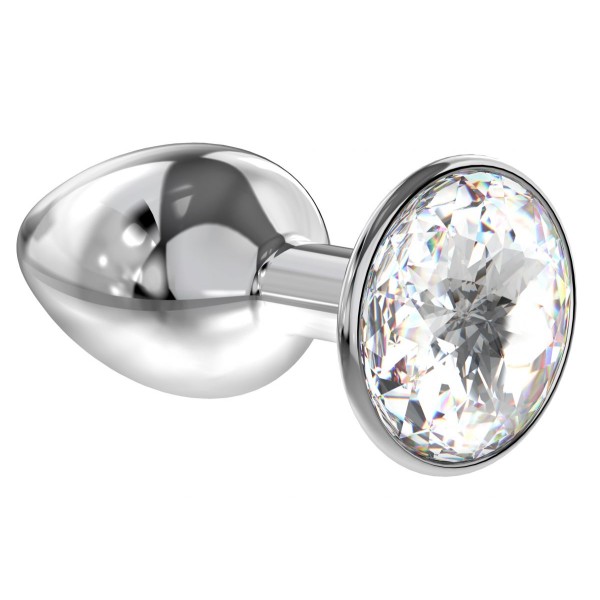 Малая серебристая анальная пробка Diamond Clear Sparkle Small с прозрачным кристаллом - 7 см