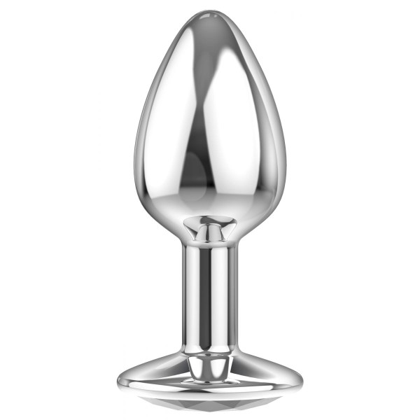 Малая серебристая анальная пробка Diamond Clear Sparkle Small с прозрачным кристаллом - 7 см