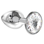 Малая серебристая анальная пробка Diamond Clear Sparkle Small с прозрачным кристаллом - 7 см