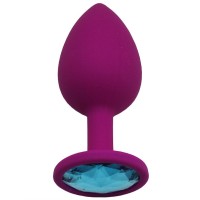 Пурпурная анальная пробка с голубым кристаллом - 8,4 см.