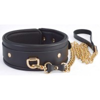Черный ошейник с золотистым поводком Черный ошейник с золотистым поводком