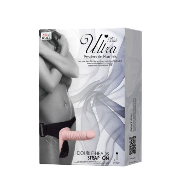 Женский страпон с вибрацией и вагинальной пробкой Ultra Passionate Harness - 18 см