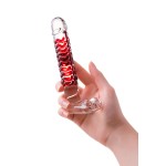 Стеклянный фаллос с мошонкой и рёбрышками - 16 см