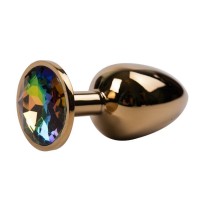 Золотистая металлическая анальная пробка с радужным стразом - 7,6 см. Золотистая металлическая анальная пробка с радужным стразом - 7,6 см.