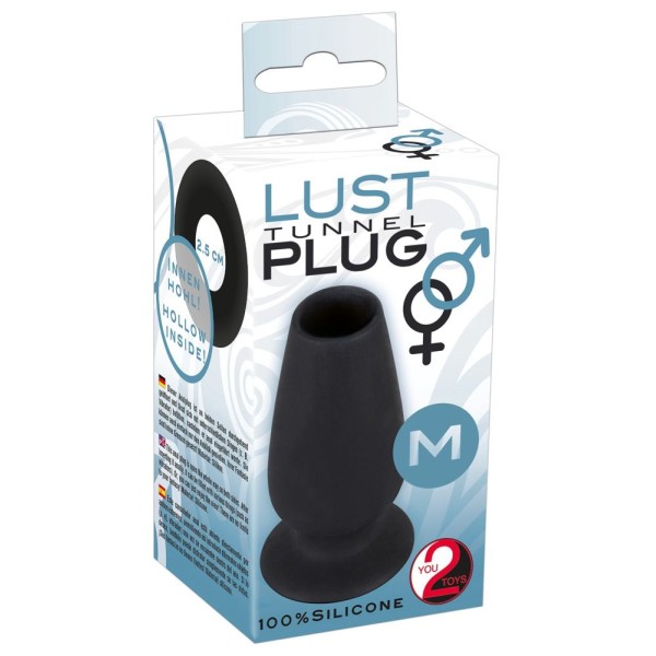 Чёрная анальная пробка-тоннель Lust Tunnel M - 10 см