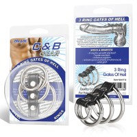 Хомут на пенис из трех металлических колец и кольца для привязи 3 RING GATES OF HELL Хомут на пенис из трех металлических колец и кольца для привязи 3 RING GATES OF HELL