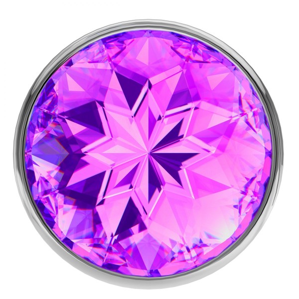 Малая серебристая анальная пробка Diamond Purple Sparkle Small с фиолетовым кристаллом - 7 см